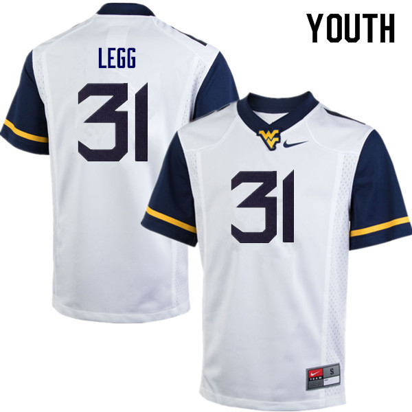 Youth #31 Casey Legg West Virginia Mountaineers College Football Jerseys Sale-White - Click Image to Close